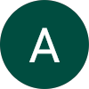A dark green circle with a white letter "A" in the center on a green background.